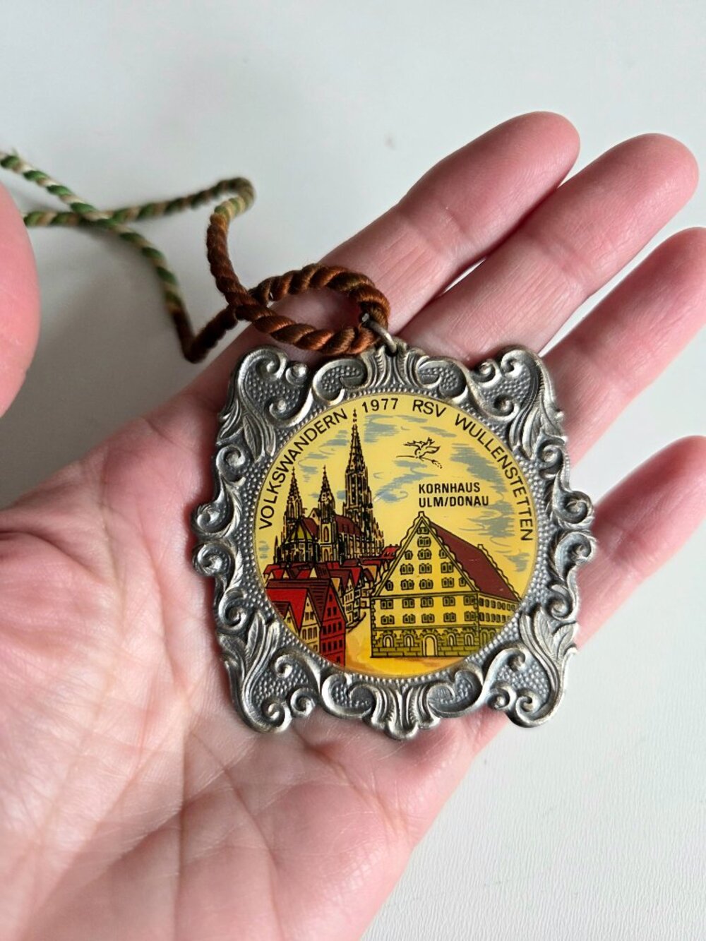 Vintage 1977 German Hiking Medal Volkswanderung Medallion Kornhaus Building Ulm